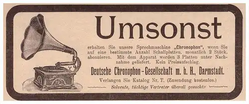 original Werbung - 1907 - Deutsche Chronophon GmbH in Darmstadt , Grammophon !!!