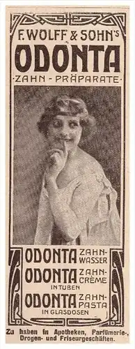 original Werbung - 1907 - ODONTA Zahn - Präparate , F. Woll & Sohn , Apotheke , Zahnarzt , Drogerie !!!