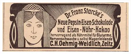 original Werbung - 1907 - Pepsin-Eisen-Schokolade , C.H. Oehmig-Weidlich in Zeitz , Kakao , Cacao !!!