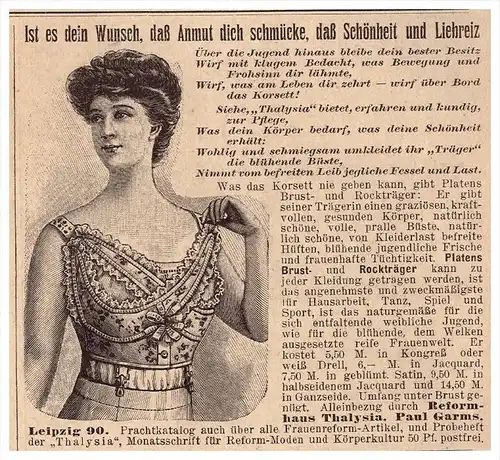 original Werbung - 1907 - Reformhaus Thalysia , Paul Garms in Leipzig , Mode , Korsett , corset !!!