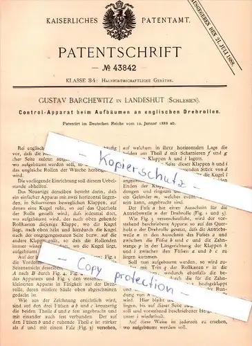 Original Patent - Gusstav Barchewitz in Landeshut / Kamienna Góra , Schlesien , 1888 , Control-Apparat !!!