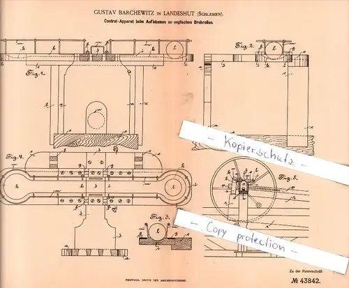 Original Patent - Gusstav Barchewitz in Landeshut / Kamienna Góra , Schlesien , 1888 , Control-Apparat !!!
