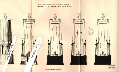 Original Patent - Compagnie Houillere à Besseges , 1882 , lampes de sécurité , exploitation minière , Mueseler !!!