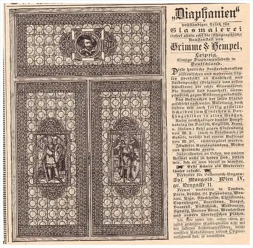 original Werbung -1888 - Glasmalerei , Grimme & Hempel in Leipzig , Kunstdruckerei , Druckerei !!!