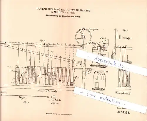 Original Patent  - C. Fuglsang und G. Hilterhaus in Mülheim a. d. Ruhr , 1886 , Herstellung von Klareis , Eis !!!