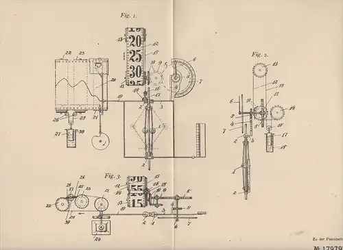 Original Patent -Robert Ritter in Hachenburg , Westerwald ,1905, Apparat für Anzeige- und Registierbänder bei Tachometer