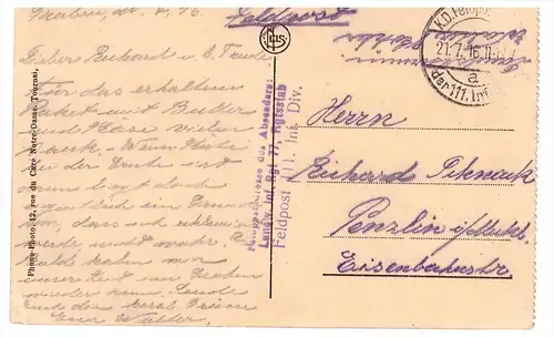 Cambrai , 1916 , Noveau College Fénelon , Feldpost , Landwehr Inf. Rgt 77 , Regimentsstab , 111 Inf. Division !!!