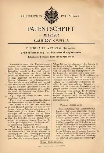 Original Patentschrift - P. Siebenaler in Palzem , Obermosel , 1905 ,  Bremsen für Automobile , Fahrzeuge , Saarburg !!!