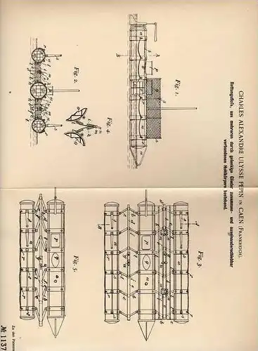 Original Patentschrift - C. Pepin in Caen , 1899 , Floß , Rettungsfloß , Boot !!!