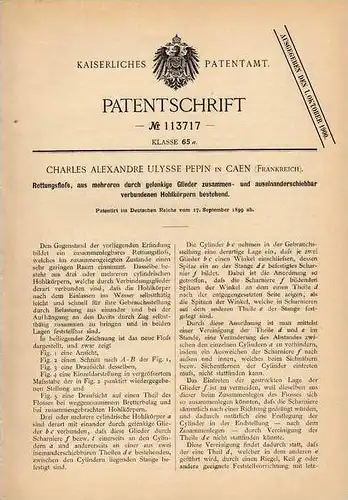 Original Patentschrift - C. Pepin in Caen , 1899 , Floß , Rettungsfloß , Boot !!!