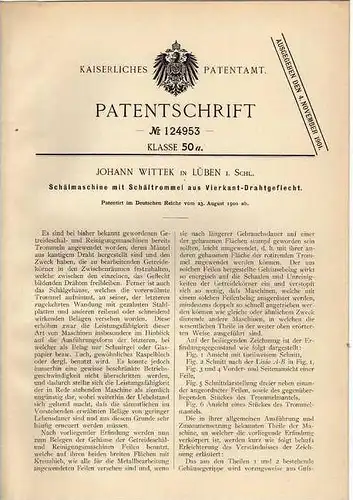 Original Patentschrift - J. Wittek in Lüben / Lubin i. Schl., 1900 , Schälmaschine mit Schältrommel !!!