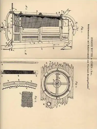 Original Patentschrift - J. Wittek in Lüben / Lubin i. Schl., 1900 , Schälmaschine mit Schältrommel !!!