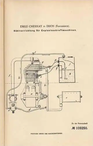 Original Patentschrift - E. Chesnay in Dijon , 1899 , Kühlapparat für Motoren , Automobile !!!