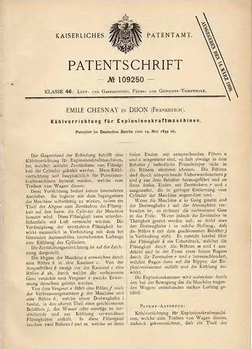 Original Patentschrift - E. Chesnay in Dijon , 1899 , Kühlapparat für Motoren , Automobile !!!