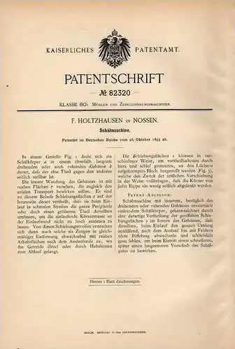 Original Patentschrift -F. Holtzhausen in Nossen , 1893 , Schälmaschine  !!!