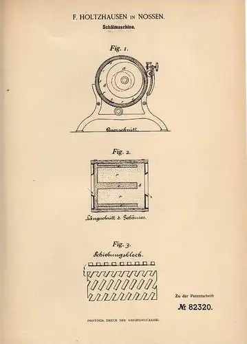 Original Patentschrift -F. Holtzhausen in Nossen , 1893 , Schälmaschine  !!!