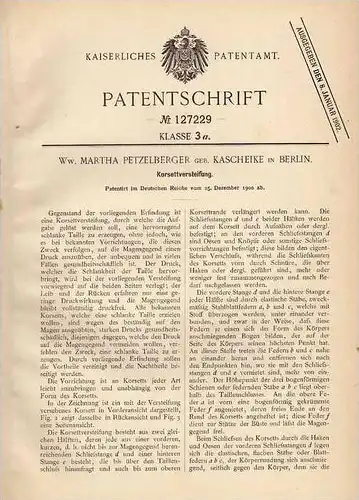 Original Patentschrift - Versteifung für Korsett , 1900 , M. Petzelberger in Berlin !!!