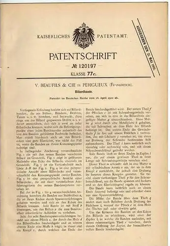 Original Patentschrift - Beaufils & Cie à  Périgueux , 1900 , Billard , table de billard  !!!