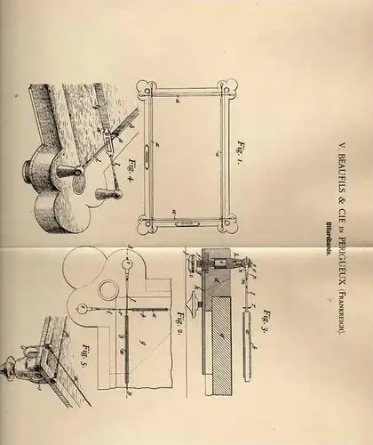 Original Patentschrift - Beaufils & Cie à  Périgueux , 1900 , Billard , table de billard  !!!