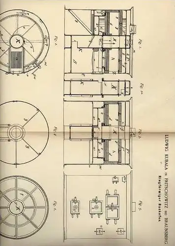 Original Patentschrift - L. Kubala in Fritschowitz b. Braunsberg , 1887 , Backofen , Bäckerei , Bäcker !!!