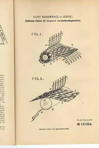Original Patentschrift - C. Handwerck in Leipzig , elektr. Patrone , Jacquard , 1900   !!!