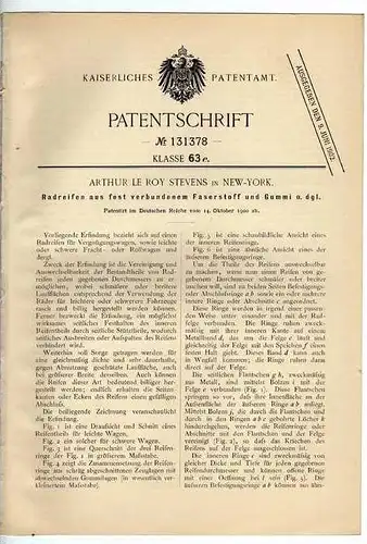 Original Patentschrift -  A. Stevens in New York ,1900 , Reifen , Radreifen !!!