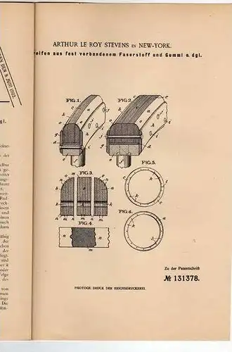 Original Patentschrift -  A. Stevens in New York ,1900 , Reifen , Radreifen !!!