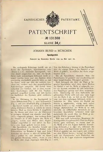 Original Patentschrift - J. Bund in München , 1901 , Spuckgestell , Kautabak , Tabak !!!
