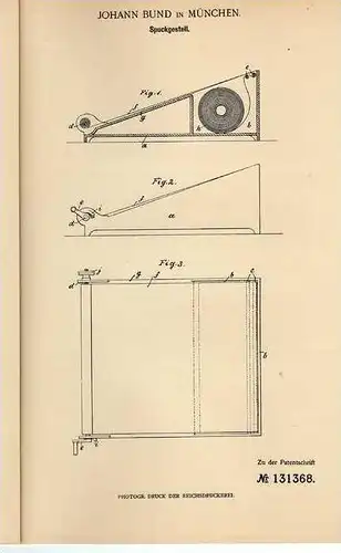 Original Patentschrift - J. Bund in München , 1901 , Spuckgestell , Kautabak , Tabak !!!