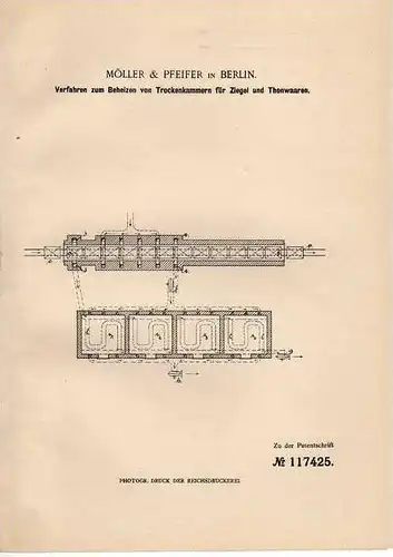 Original Patentschrift - Möller & Pfeiffer in Berlin ,1900 , Beheizer für Ziegel und Thonwaren , Ziegelei , Töpferei !!