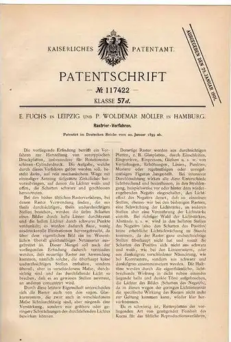 Original Patentschrift - E. Fuchs in Leipzig und Hamburg ,1899 , Buchdruck , Rastrierverfahren , Druckerei , Druck !!!