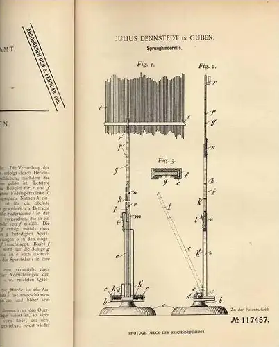 Original Patentschrift - J. Dennstedt in Guben , 1900 , Sprunghindernis , Hochsprung , Stabhochsprung , Leichtahletik !