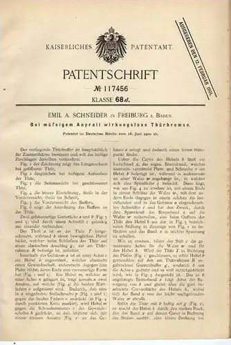 Original Patentschrift - E. Schneider in Freiburg , Baden ,1900 , Türbremse , Türen- und Fensterbau , Tür  !!!