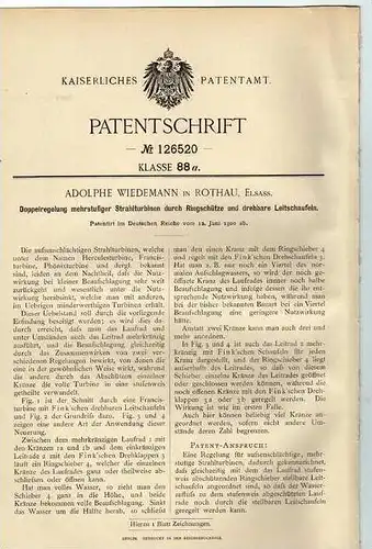 Original Patentschrift -  A. Wiedemann à Rothau , Elsass , 1900,  turboréacteur , turbine !!!