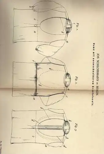 Original Patentschrift - Jos. Schlossmann in Berlin ,1899 , Hemd mit Brusteinsatz , BH !!!