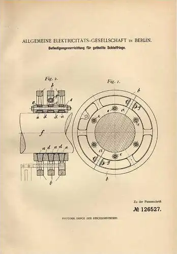 Original Patentschrift -  Allgem. Elektricitäts Gesellschaft in Berlin ,1900 , AEG , Elektrik , Schleifringe !!!