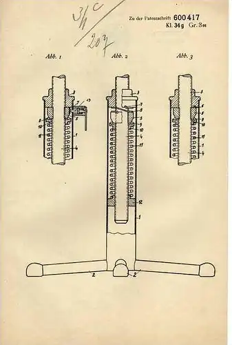 Original Patentschrift - Fr, Drabert Söhne in Minden i.W. , 1934 , Drehstuhl , Stuhl , Büro , Möbel !!!