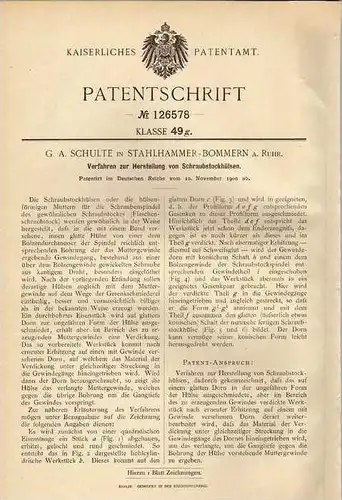 Original Patentschrift -  G.A. Schulte in Stahlhammer - Bommern a. Ruhr , Schraubstock , 1900 !!!
