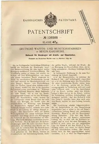 Original Patentschrift -  Deutsche Waffen - und Munitionsfabrik Berlin - Karlsruhe , Stellwerk 1899  !!!