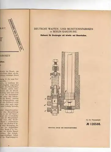Original Patentschrift -  Deutsche Waffen - und Munitionsfabrik Berlin - Karlsruhe , Stellwerk 1899  !!!