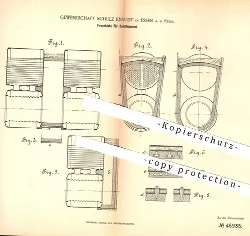 original Patent - Gewerkschaft Schulz Knaudt , Essen / Ruhr , 1888 , Feuerkiste für Schiffskessel | Dampfkessel , Kessel