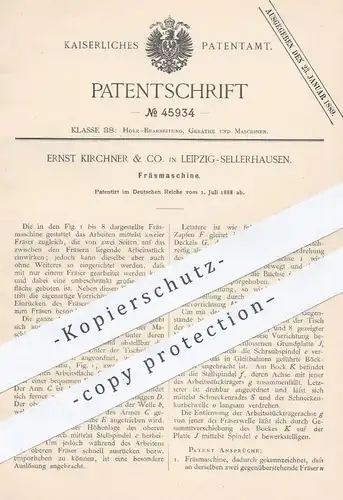 original Patent - Ernst Kirchner & Co. , Leipzig / Sellerhausen , 1888 , Fräsmaschine | Fräsen , Holz , Tischler !!!