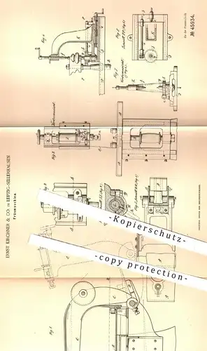 original Patent - Ernst Kirchner & Co. , Leipzig / Sellerhausen , 1888 , Fräsmaschine | Fräsen , Holz , Tischler !!!