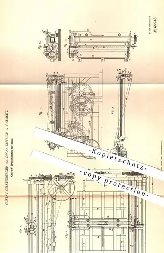 original Patent - Gustav Gerstenberger / Oscar Dietrich , Chemnitz 1888 , Klebstoff - Streichmaschine für Papier - Bogen