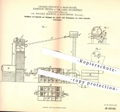 original Patent - Ch. Estcourt u. Maurice Schwab / Manchester , Harrison Veevers , Lakes Duckinfield | Reinigung von Gas