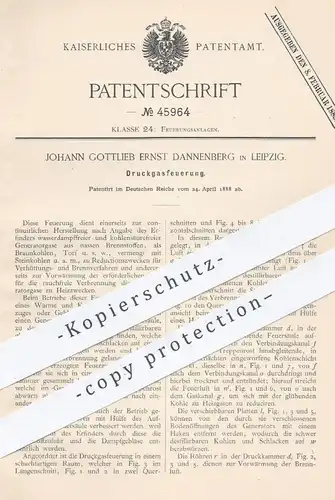 original Patent - Johann Gottlieb Ernst Dannenberg , Leipzig , 1888 , Druckgasfeuerung | Gas - Feuerung , Heizung , Ofen