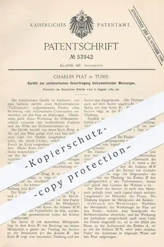 original Patent - Charles Piat , Tunis , 1889 , zeichnerische Übertragung tachymetrischer Messungen | Tacheometer !!