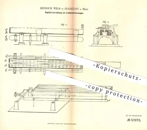 original Patent - Heinrich Welb , Frankfurt / Main , 1890 , Registrierung an Laufgewichtswaage | Waage , Waagen, Gewicht