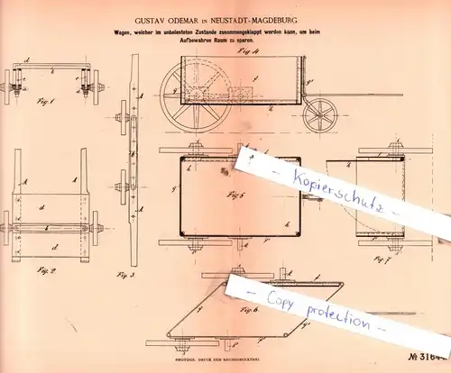 original Patent - Gustav Odemar in Neustadt-Magdeburg , 1884 , Sattlerei und Wagenbau !!!