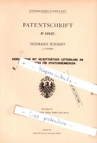 Original Patent  -  H. Schmidt in Cüstrin , 1880 , Ausblaserohr mit Luftkühlung am Henze-Dämpfer !!!